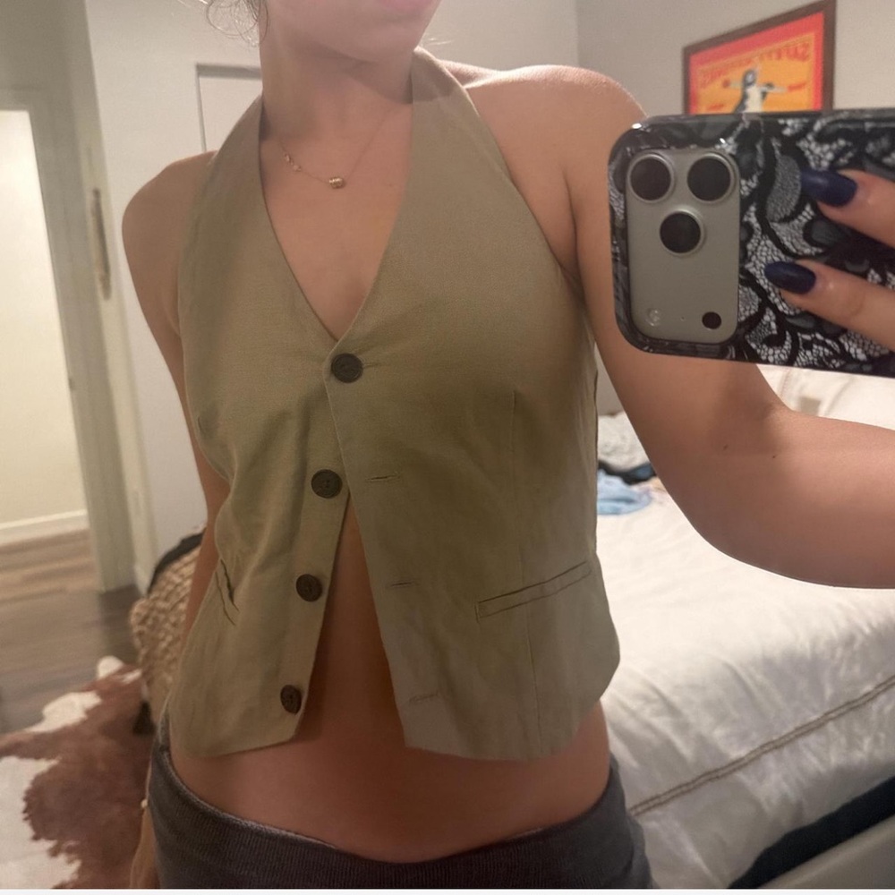 GAP Tan Button-Down Halter Blouse